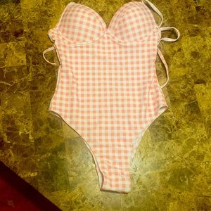 Pink and White Checkered One Piece Swimsuit